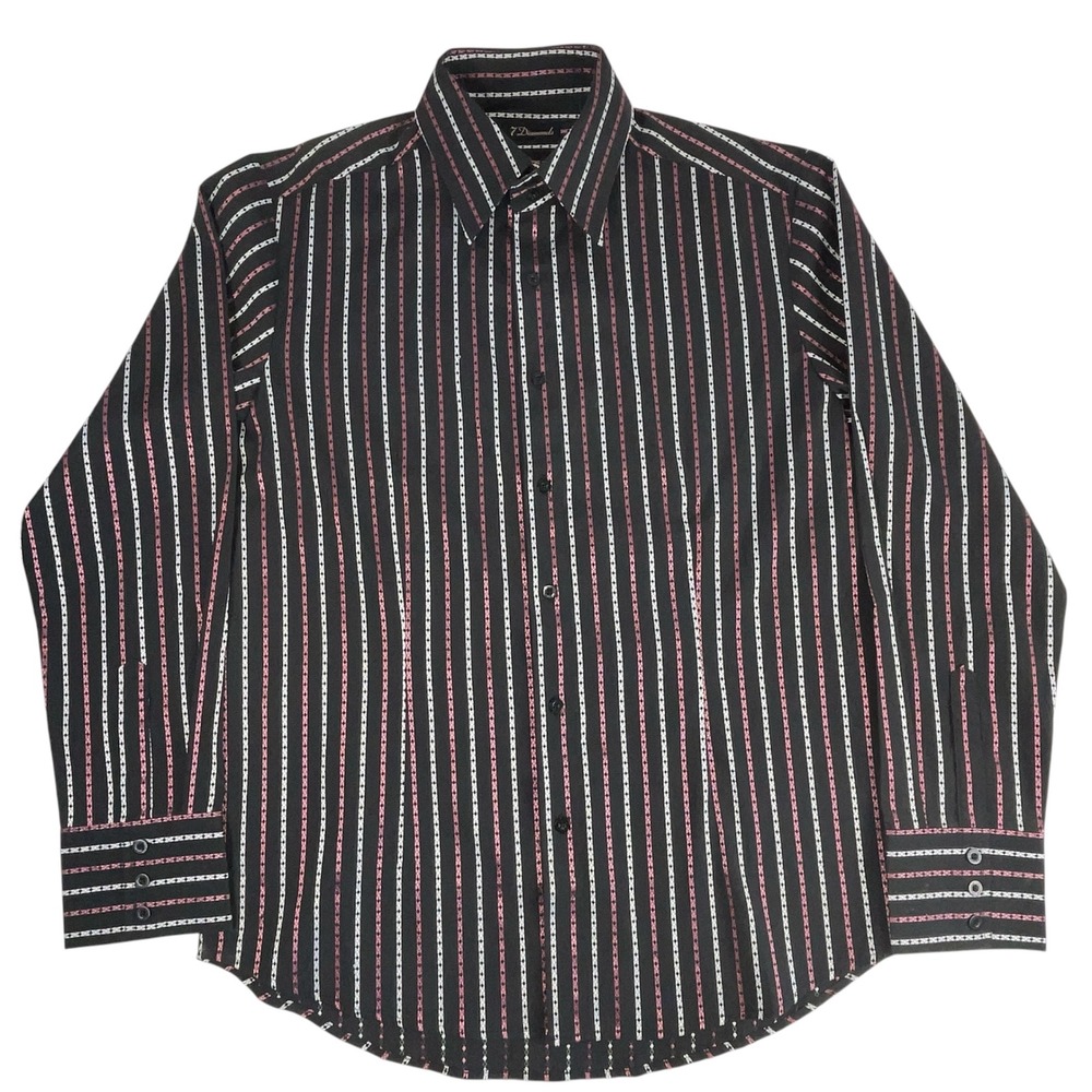 7 Diamonds Mens Black‎ Pink Vertical Striped Button Down Dress Shirt L - Picture 2 of 7